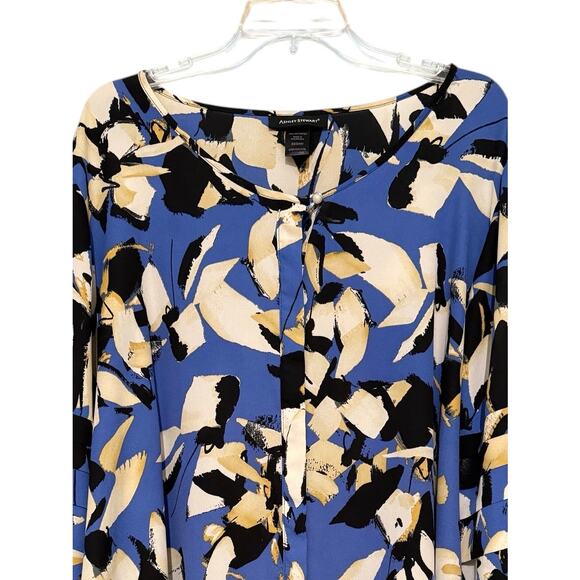 Ashley Stewart 22/24 Plus Blue Abstract LS Blouse Career Relaxed Work Roomy - Picture 3 of 5